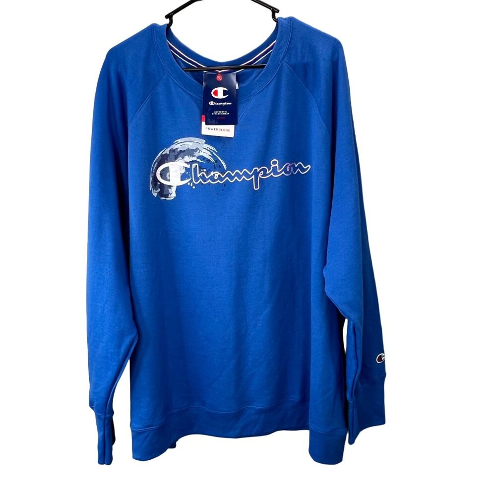 Champion Powerblend Sweatshirt 4X Unisex Blue Graphic Crewneck Pullover NWT